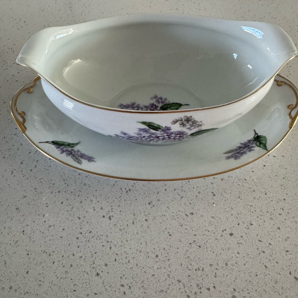 Citadel China Vineyard Lilac Pattern Gravy Boat with Attached Underplate